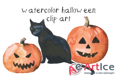 CreativeMarket - Watercolor Halloween Clip Art