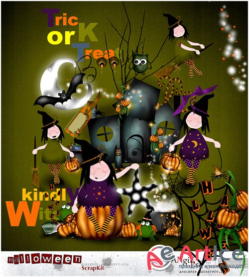 Scrap - Halloween Pumpkins and Witches PNG and JPG