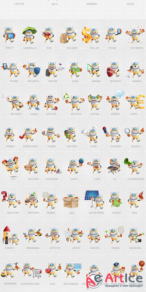 Funny Robot Cartoon Character - AI, EPS, PSD Vector Cliparts