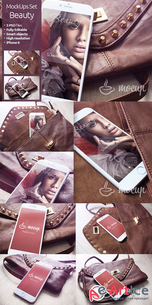 CreativeMarket - PSD iPhone 6 Mockups Set Beauty