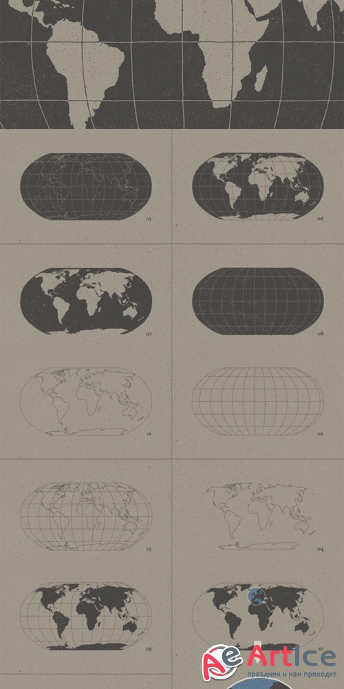 CreativeMarket - Hand Illustrated World Map & Globe 71033