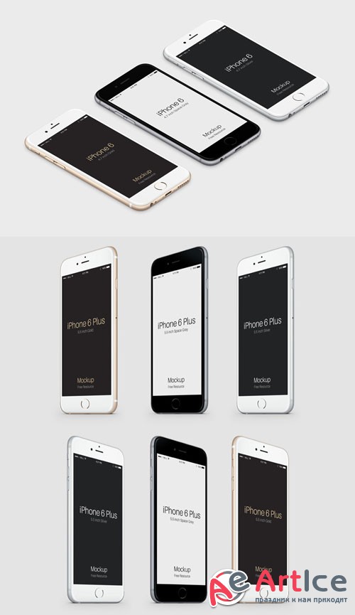 3D View iPhone 6 PSD Vector Mockup Collection