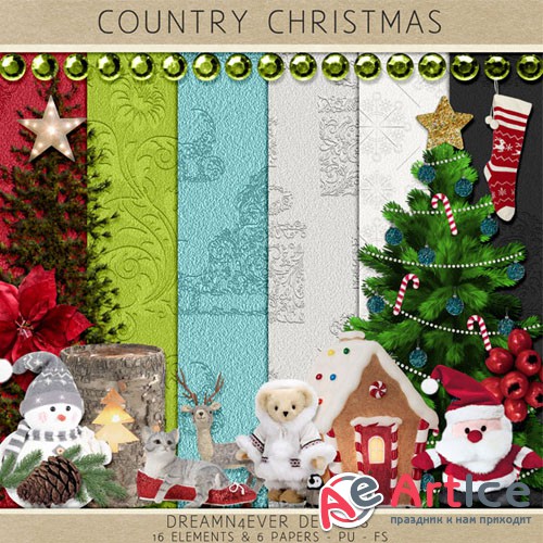 Scrap - Country Christmas JPG and PNG Kit