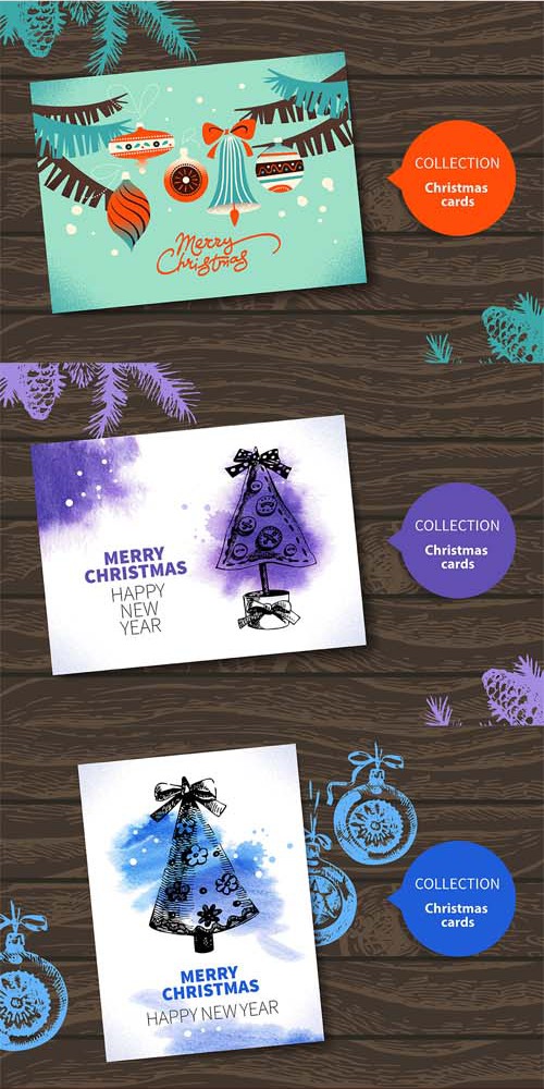 2 Christmas Cards and Clipart Vector Set
