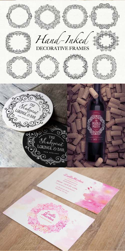 Hand-Inked Decorative Frames PSD and Vector