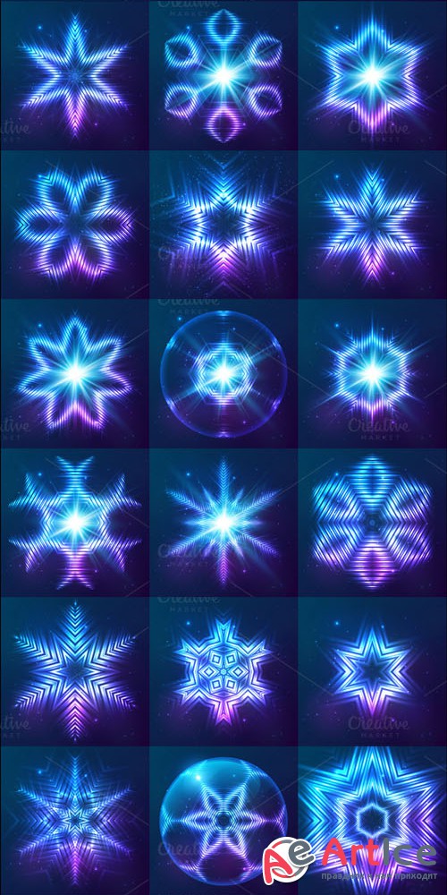 33 cosmic shining vector snowflakes - Creativemarket 100495