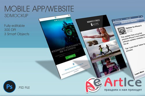 Mobile App / Website 3D Mockup - Creativemarket 53279