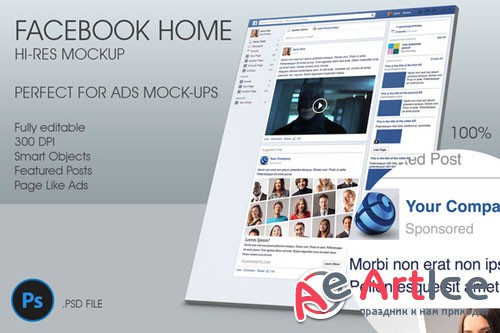 Facebook Home Hi-Res Mockup - Creativemarket 32260