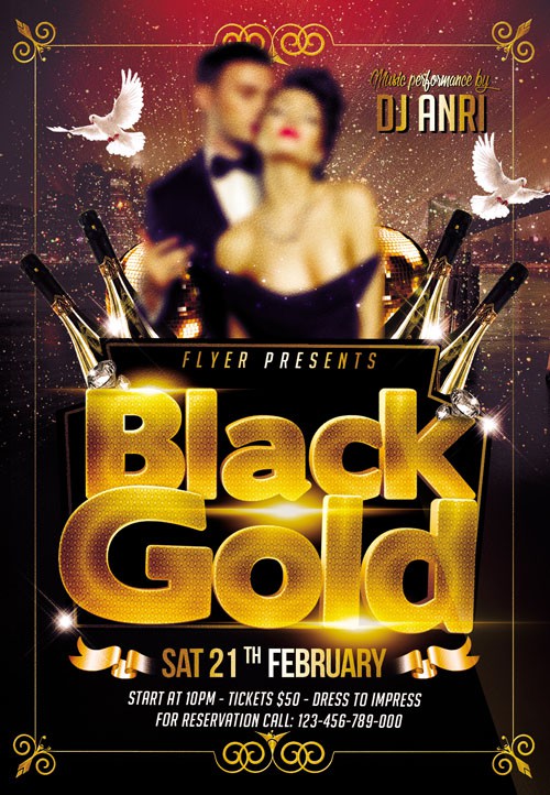 Flyer PSD Template - Black Gold Party