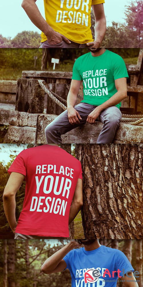 4 Colored T-shirt Mock-up Templates