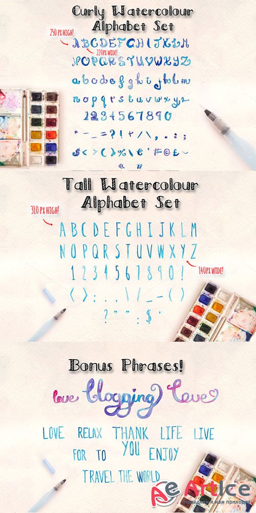 2 Watercolor Alphabet Brush Sets - CM 193392