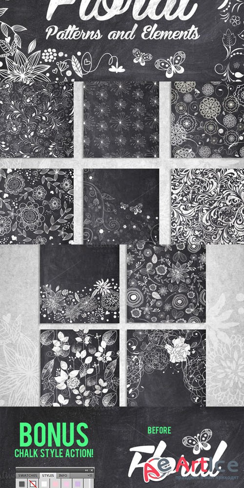 10 Chalk Floral Pattern Elements - Creativemarket 202424