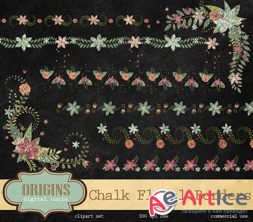 Chalk Floral Borders and Corners - Creativemarket 203167
