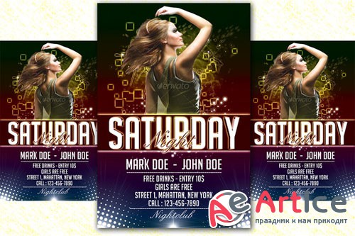 Saturday Night Party Flyer - Creativemarket 203454