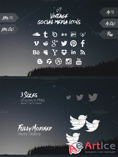 69 vintage social media icons - Creativemarket 211339