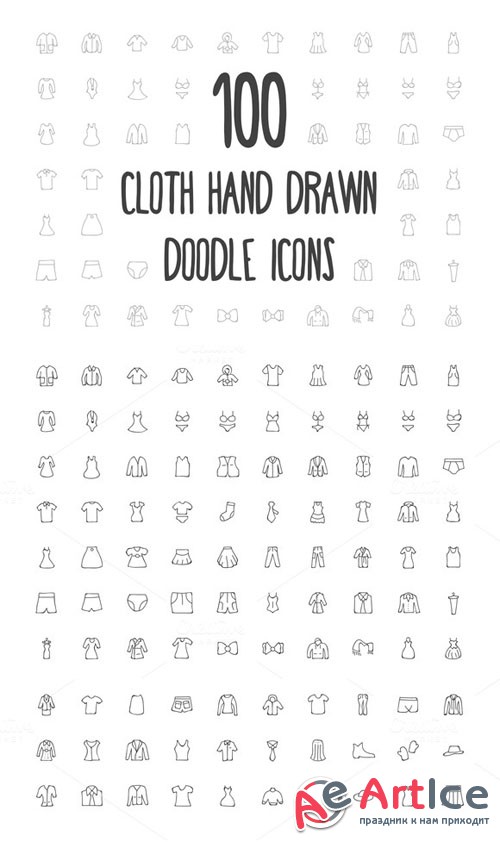 100 Cloth Hand Drawn Doodle Icons - Creativemarket 160688
