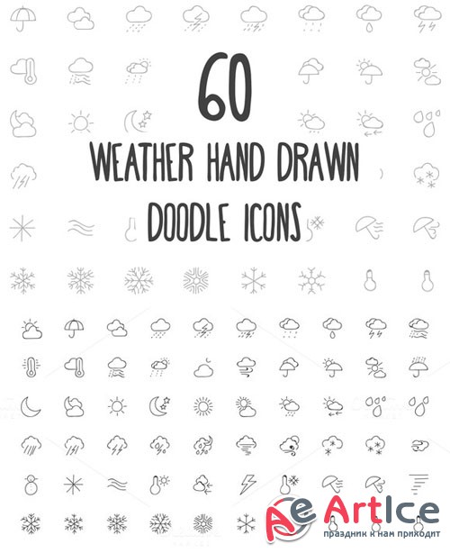 60 Weather Hand Drawn Doodle Icons - Creativemarket 160684