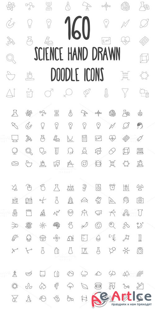 160 Science Hand Drawn Doodle Icons - Creativemarket 160808