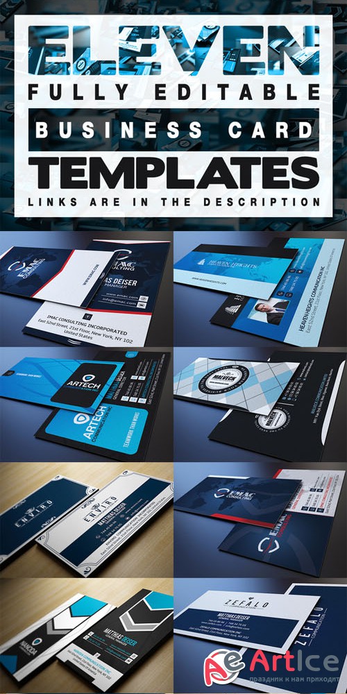 Blue Business Card Bundle (x11) - Creativemarket 199449