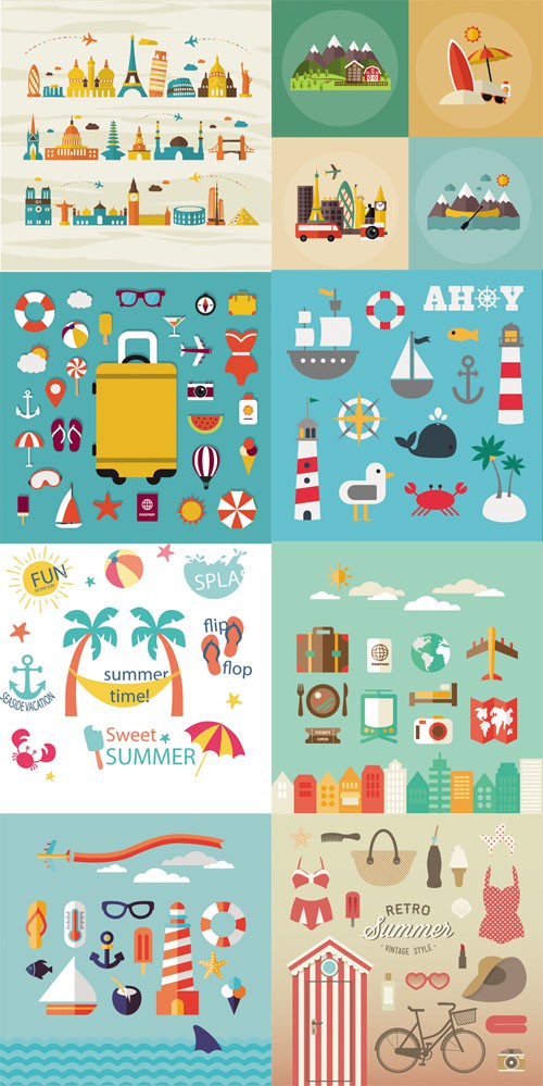 Flat Summer Elements Vector Set