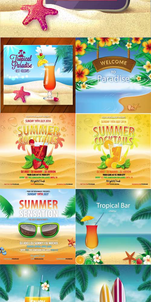 14 Summer Posters Vector Set