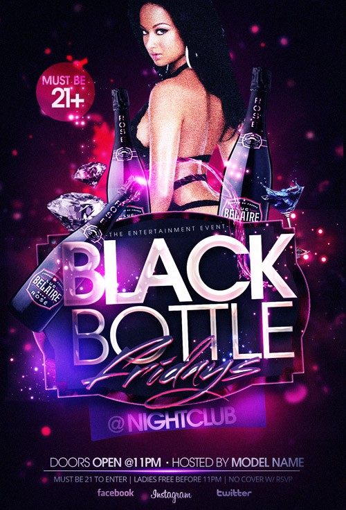 Flyer Template - Black Bottles Ladies Night PSD 