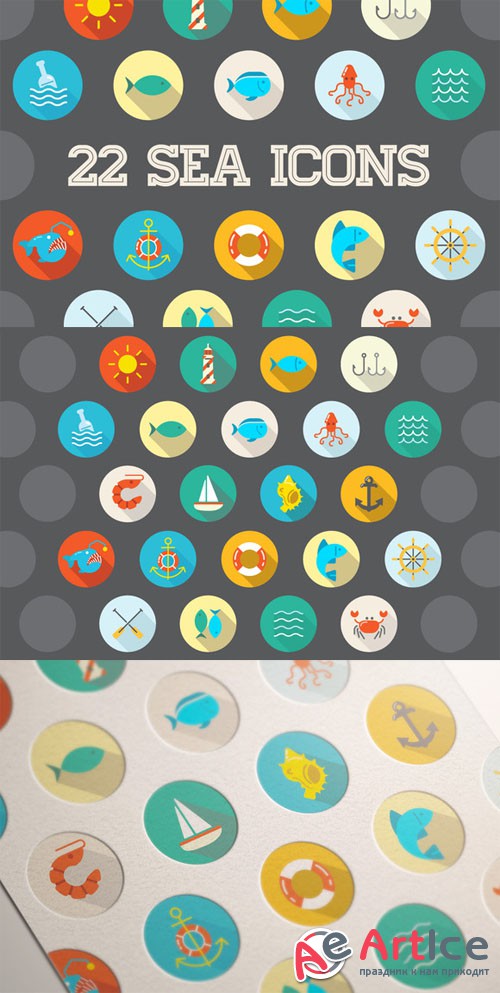 Awesome 22 Flat Vector Sea Icons - Creativemarket 201303