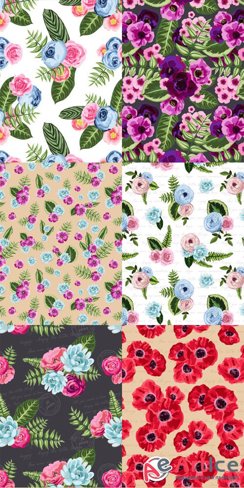 Set of 6 seamless flower patterns - Creativemarket 165156