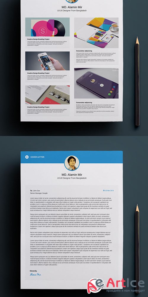 Clean Style Resume and Business Card PSD Template