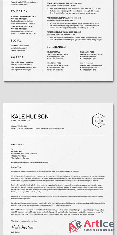 Clean Resume CV - Hudson - Creativemarket 237587