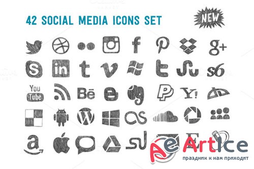 Creativemarket - Sketchy social media icons set 100751
