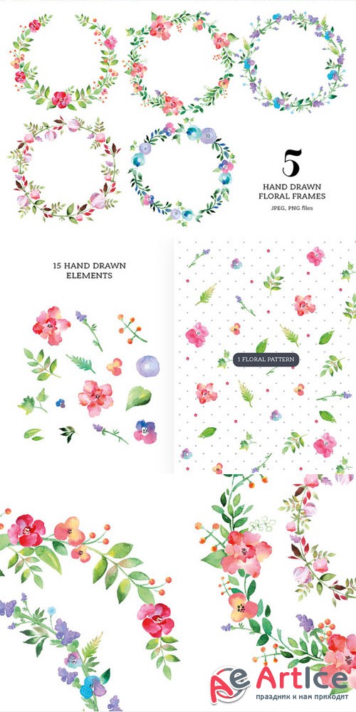 Creativemarket - Set of watercolour Floral Frames 65547