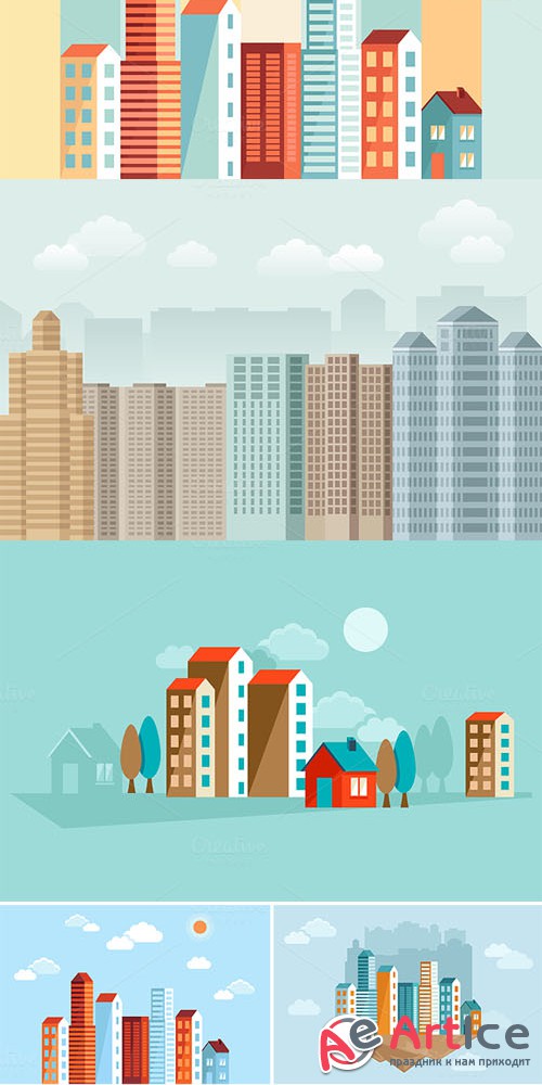 7 flat city illustrations - Creativemarket 87579