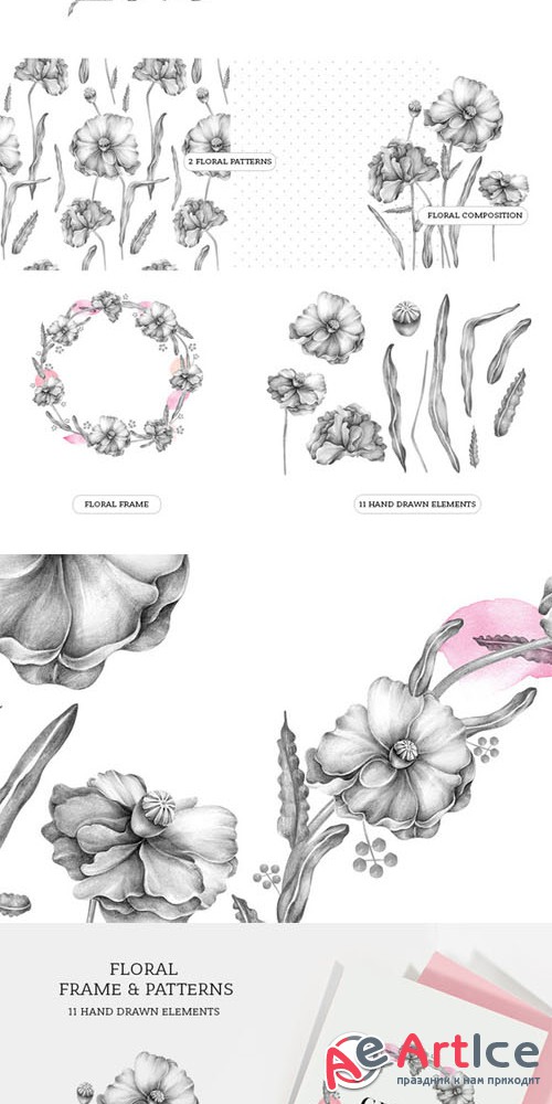 Creativemarket - Set of Florals hand drawns 89606