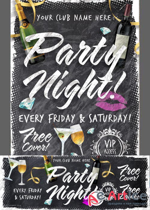 Chalk Party Night + Facebook Cover Flyer
