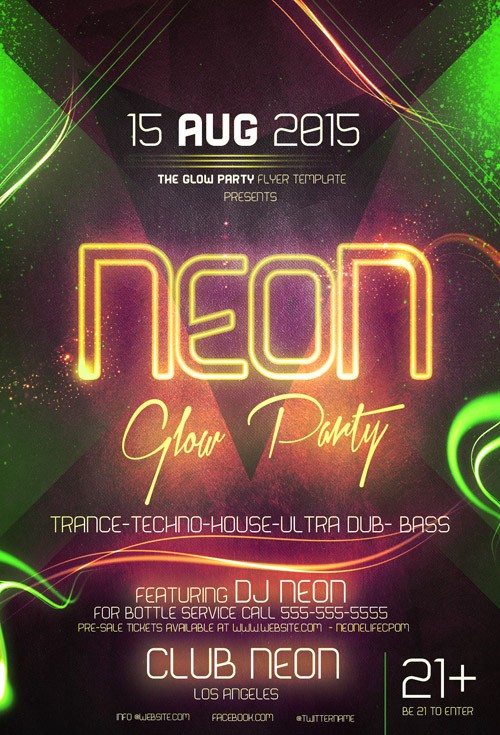 Flyer Template PSD - Neon Glow Party 