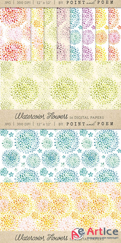 Creativemarket - Watercolor Flowers Digital Paper 179125