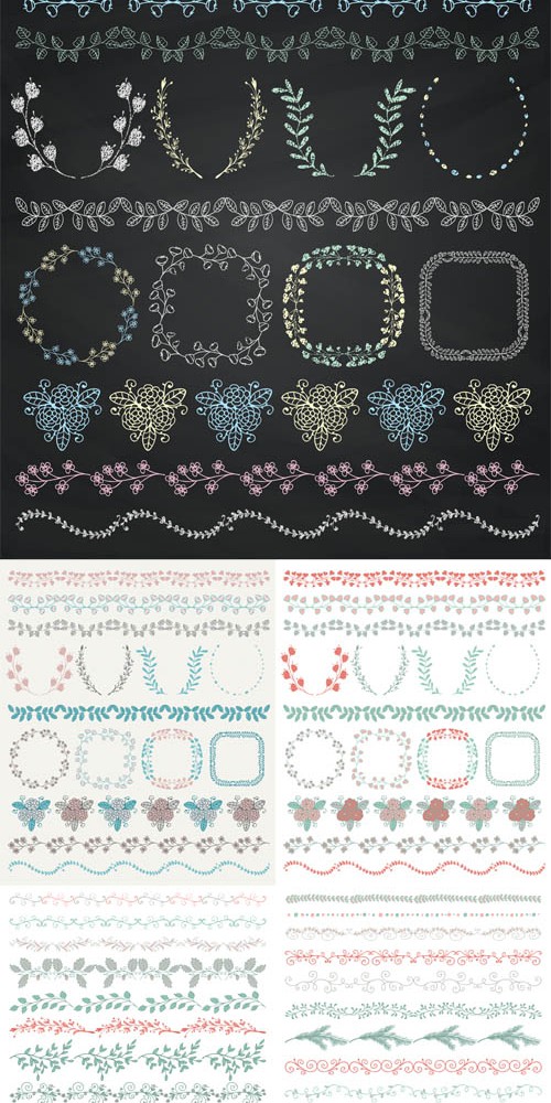 Vector Hand Sketched Seamless Borders and Frames Set 2