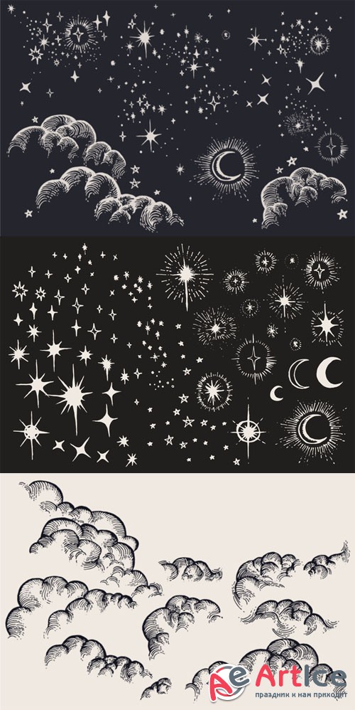 Star, Moon, Cloud, Sky Drawings - Creativemarket 102087