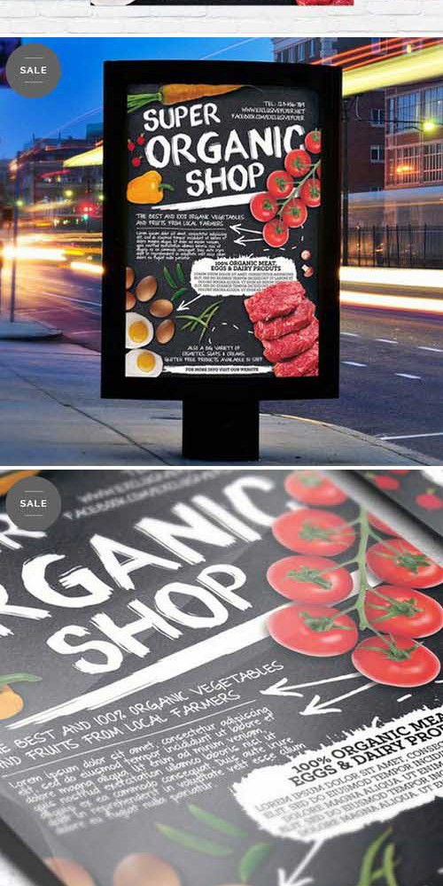 Business Flyer Psd Template - Organic Shop + Facebook Cover