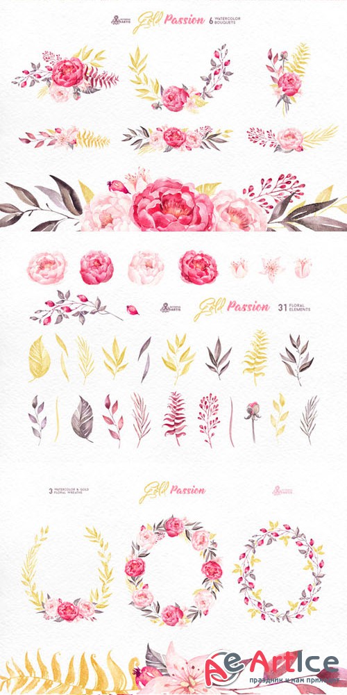 Gold Passion. Floral collection - Creativemarket 284760