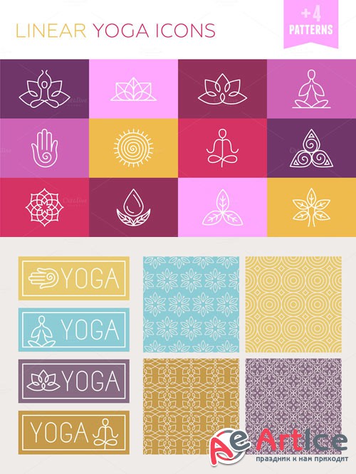 Vector linear yoga icons