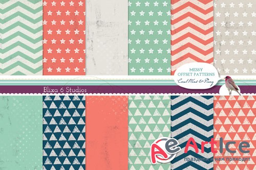 Coral Mint and Navi Blue Digital Graphic Patterns