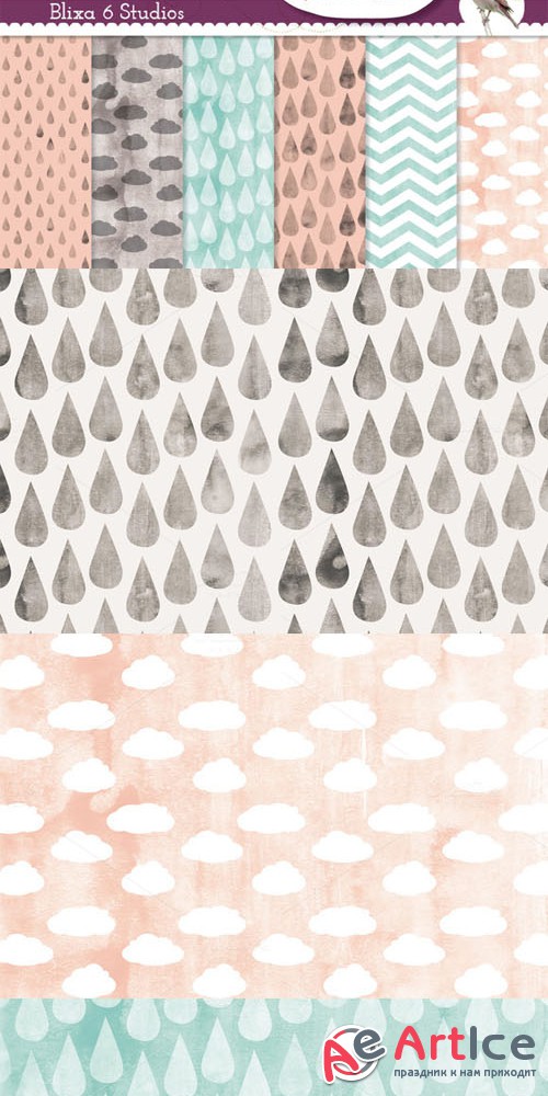 Creativemarket - Gentle Rain Watercolor Digital Paper 21203
