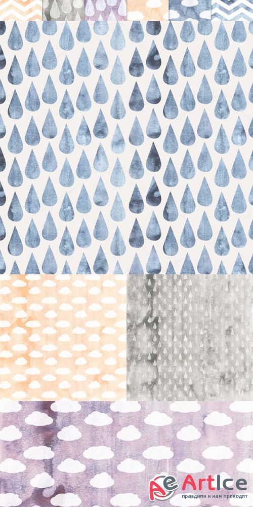 Creativemarket - Watercolor Raindrop Digital Patterns 237104