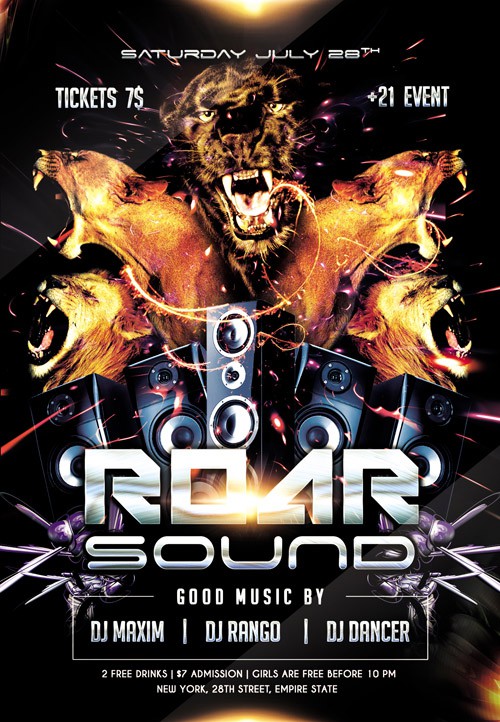 Flyer PSD Template - Roar sound + Facebook Cover
