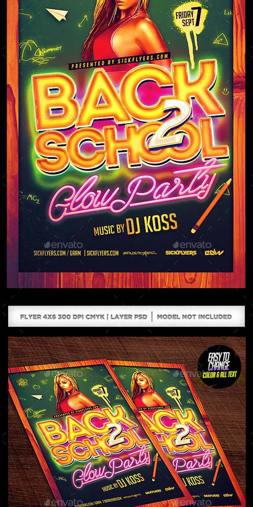Flyer PSD - Back To School Glow Party 