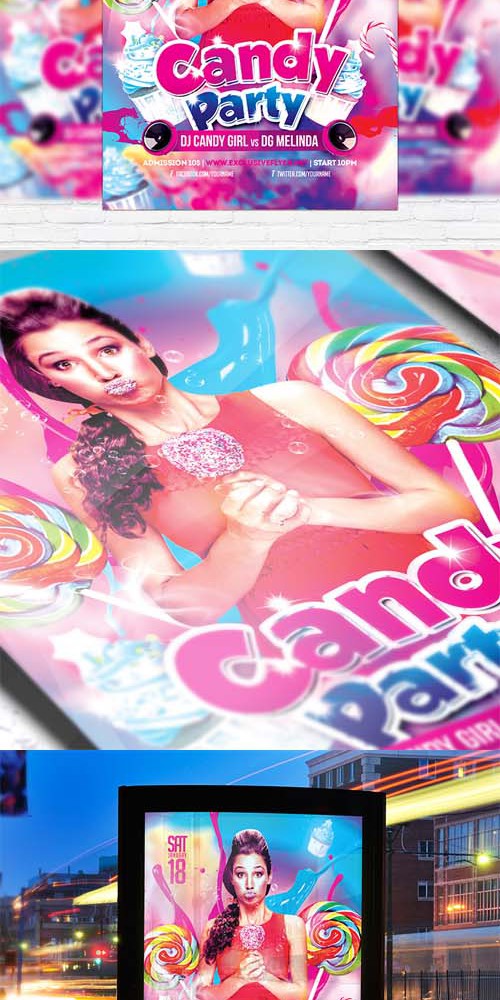 Flyer Template - Candy Party + Facebook Cover