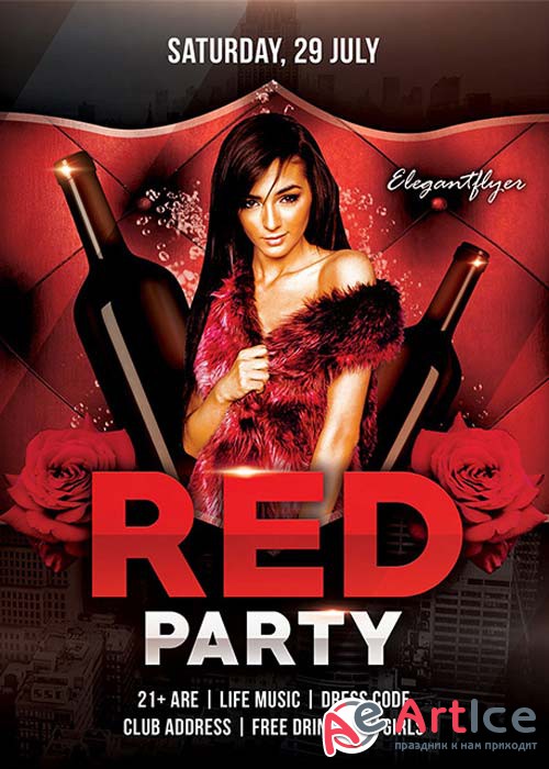 Red Party  Free Flyer PSD Template + Facebook Cover