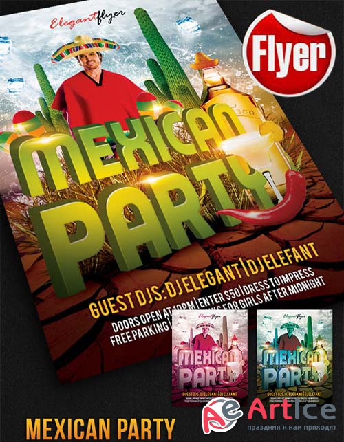 Mexican Party  Free Flyer PSD Template + Facebook Cover